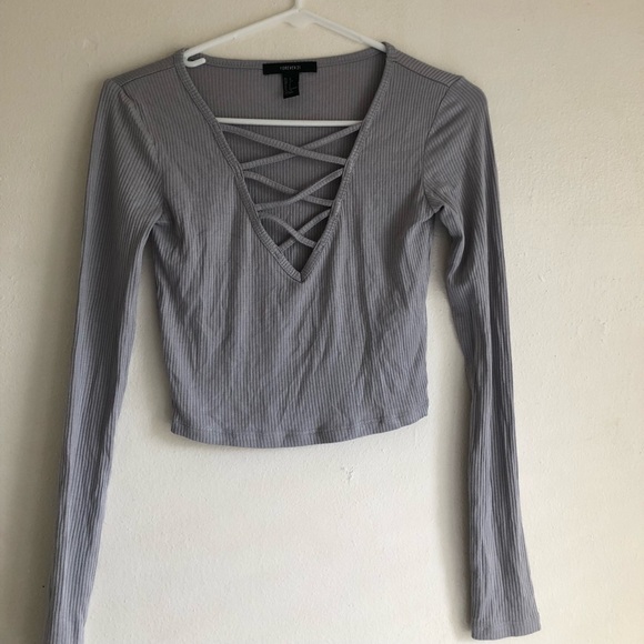 Forever 21 Gray Long Sleeve Ribbed - Picture 1 of 1